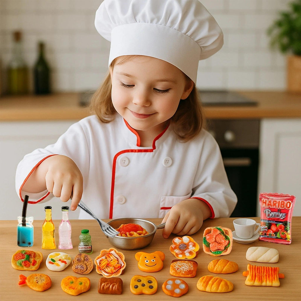 HKLMRO 150-Piece Resin Miniature Food and Drink Set for Dollhouse Pretend Play