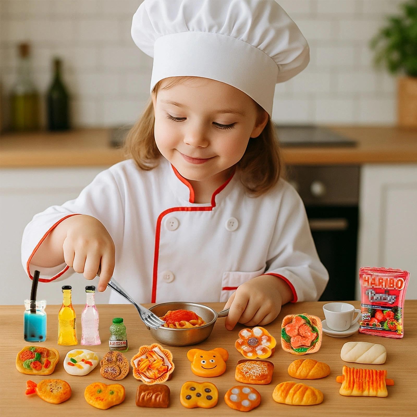HKLMRO 150-Piece Resin Miniature Food and Drink Set for Dollhouse Pretend Play