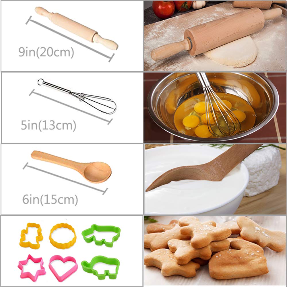 HmiL-U 13-Piece Kids Chef Set with Apron, Hat & Baking Tools for Girls Ages 3-10 (Cake Theme)