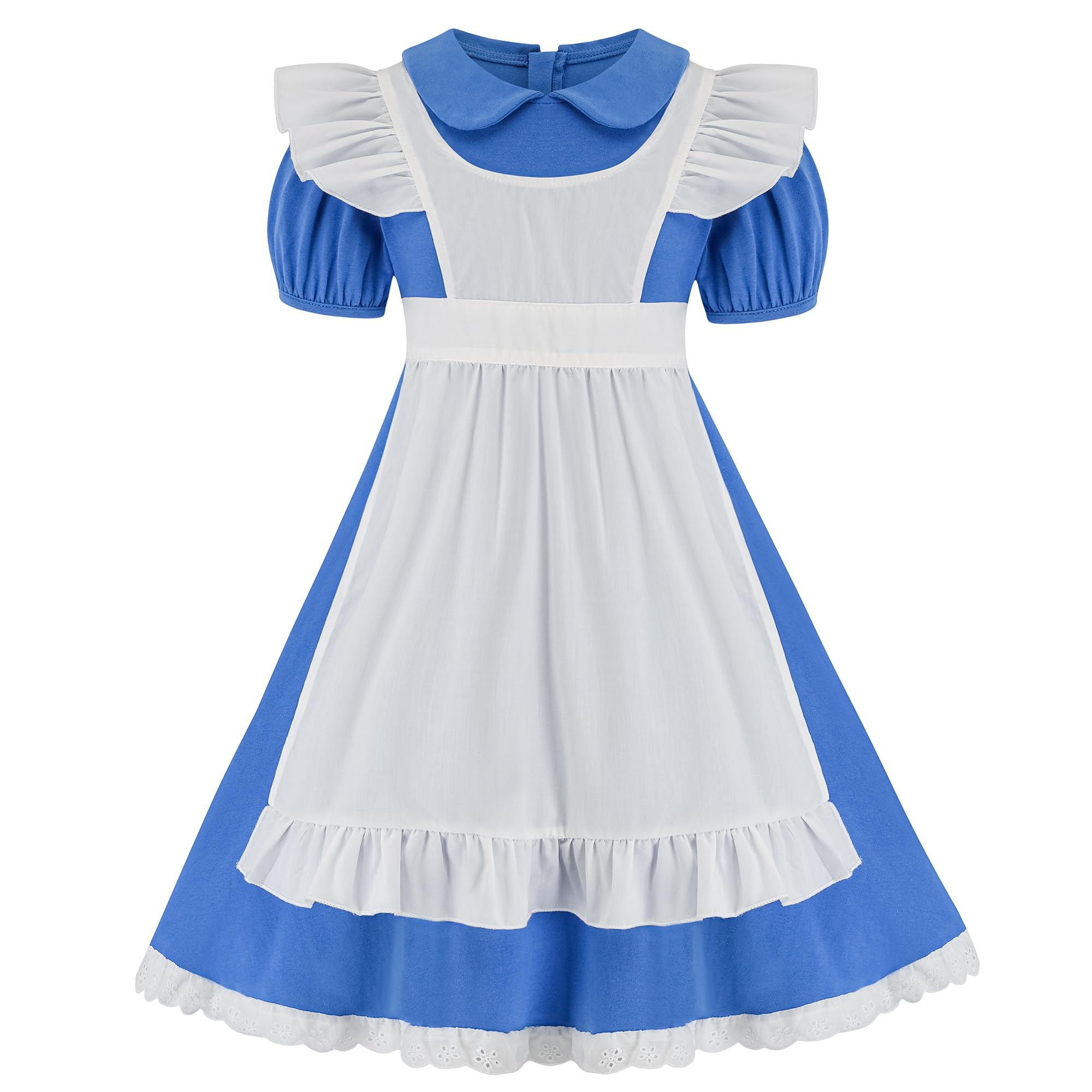 HMPRT Girls Halloween Costume Set – Blue Peter Pan Dress, Apron, Headband, Socks & Stickers