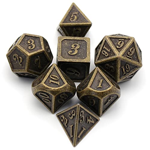 HNCCESG Metal Dice Set 7-Piece Polyhedral for D&D Pathfinder - Antique Bronze