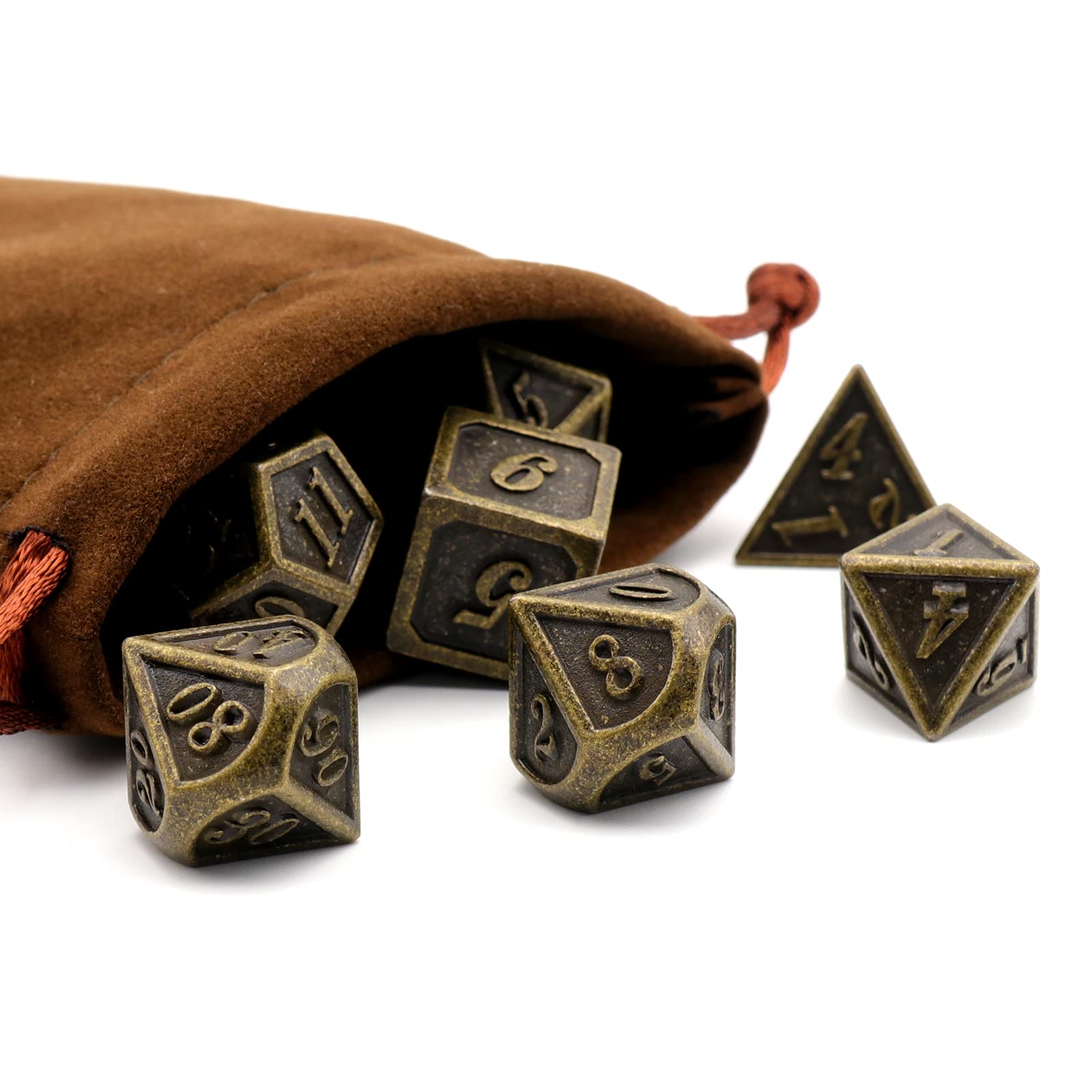 HNCCESG Metal Dice Set 7-Piece Polyhedral for D&D Pathfinder - Antique Bronze