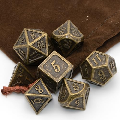 HNCCESG Metal Dice Set 7-Piece Polyhedral for D&D Pathfinder - Antique Bronze
