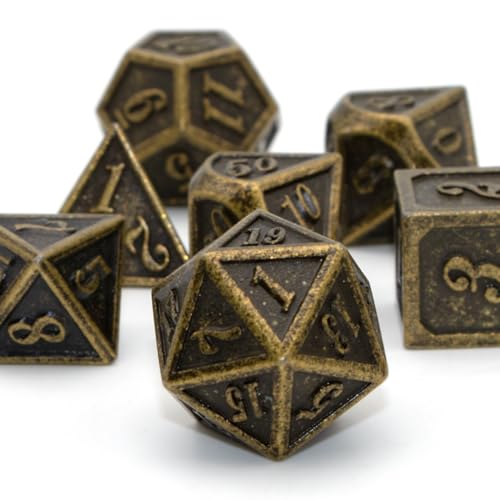 HNCCESG Metal Dice Set 7-Piece Polyhedral for D&D Pathfinder - Antique Bronze