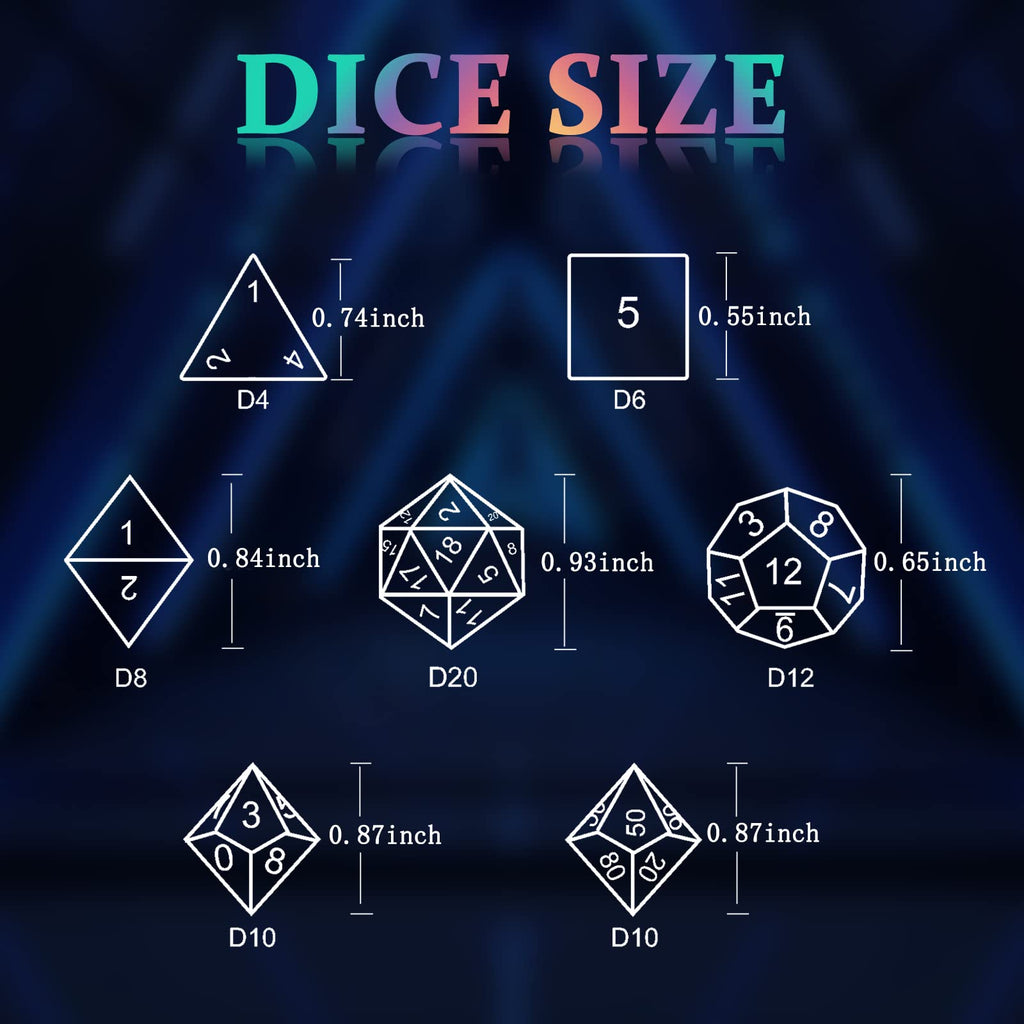 HNCCESG Metal Dice Set – 7 Polyhedral Zinc Alloy Dice for D&D and RPGs (Ancient Silver)