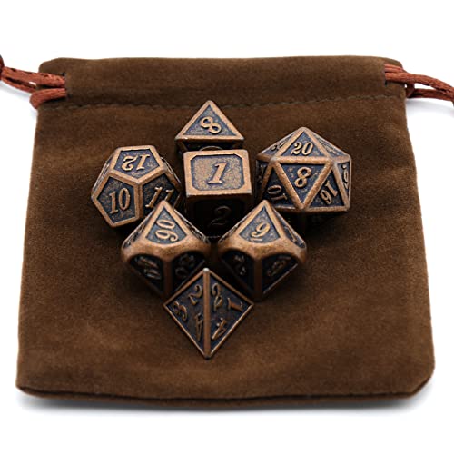 HNCCESG Metal Dice Set – Antique Copper Polyhedral (7-Piece) for D&D and RPG Games