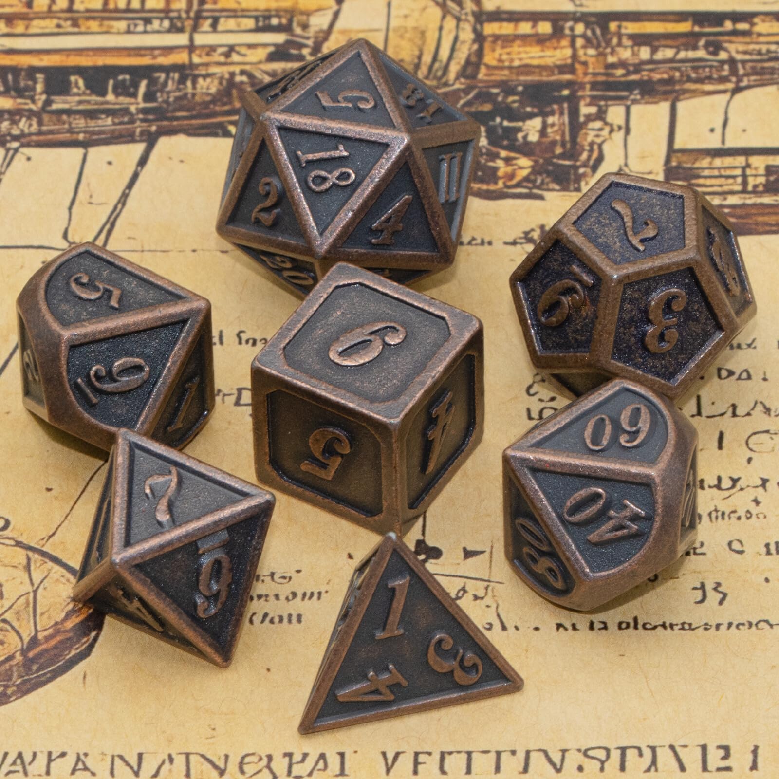 HNCCESG Metal Dice Set – Antique Copper Polyhedral (7-Piece) for D&D and RPG Games
