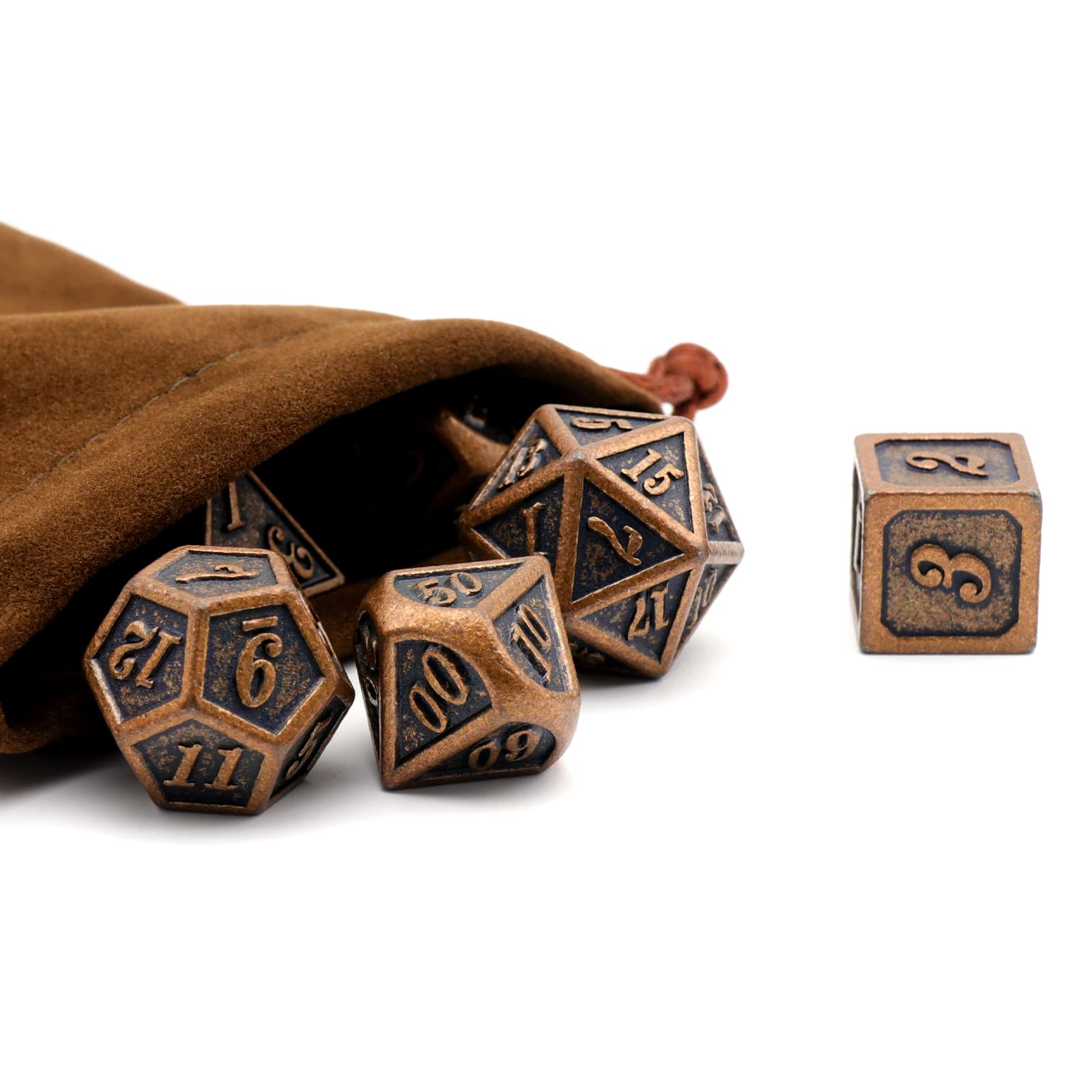 HNCCESG Metal Dice Set – Antique Copper Polyhedral (7-Piece) for D&D and RPG Games