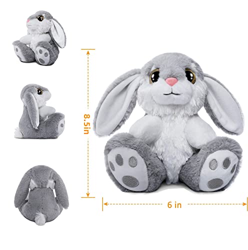 HO-EF 8.5" Gray Easter Bunny Plush – Soft Floppy-Eared Stuffed Animal with Machine Washable Design