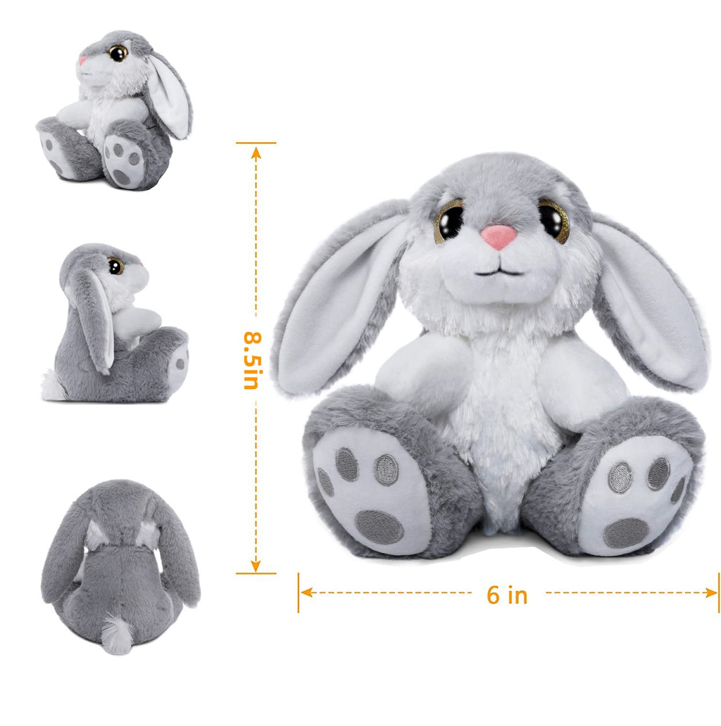 HO-EF 8.5" Gray Easter Bunny Plush – Soft Floppy-Eared Stuffed Animal with Machine Washable Design