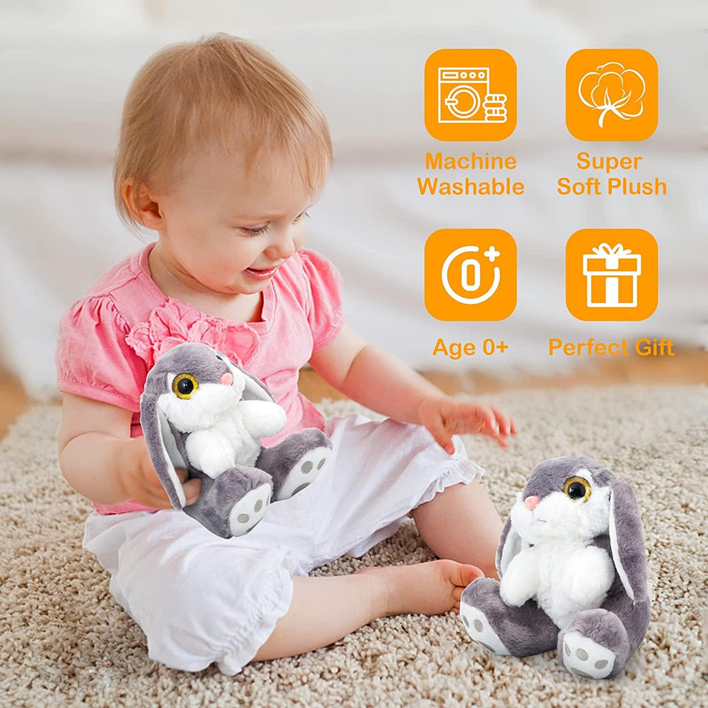 HO-EF 8.5" Gray Easter Bunny Plush – Soft Floppy-Eared Stuffed Animal with Machine Washable Design