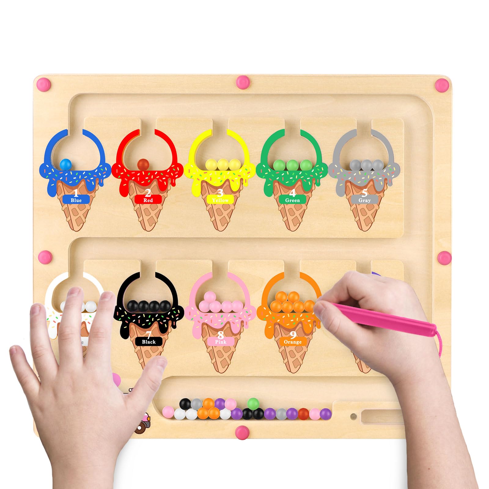 Hoarosall Wooden Magnetic Maze Board – Color, Number, and Alphabet Learning Toy for Toddlers 2-6