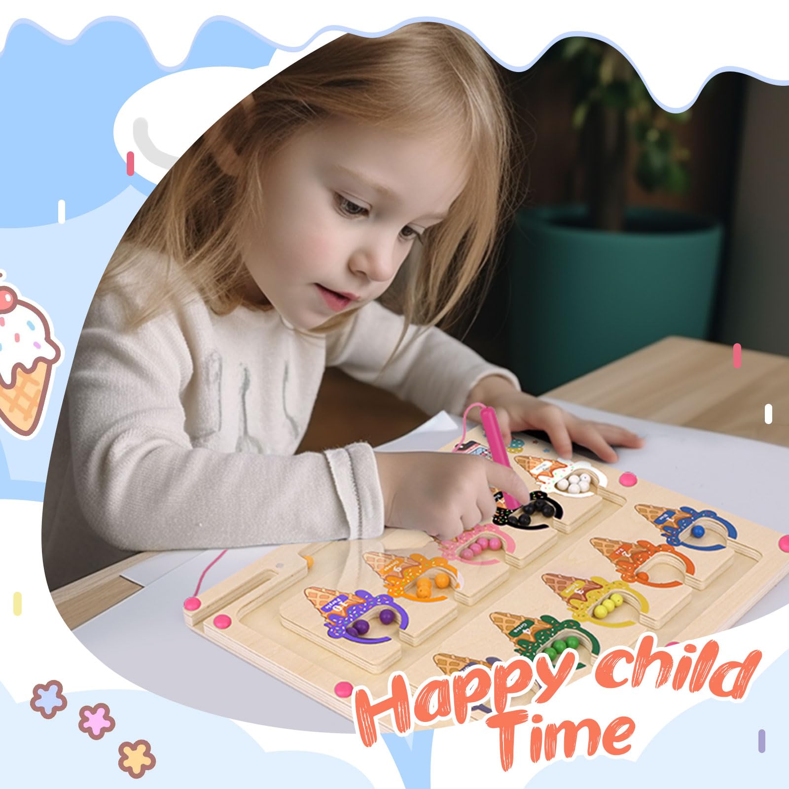 Hoarosall Wooden Magnetic Maze Board – Color, Number, and Alphabet Learning Toy for Toddlers 2-6