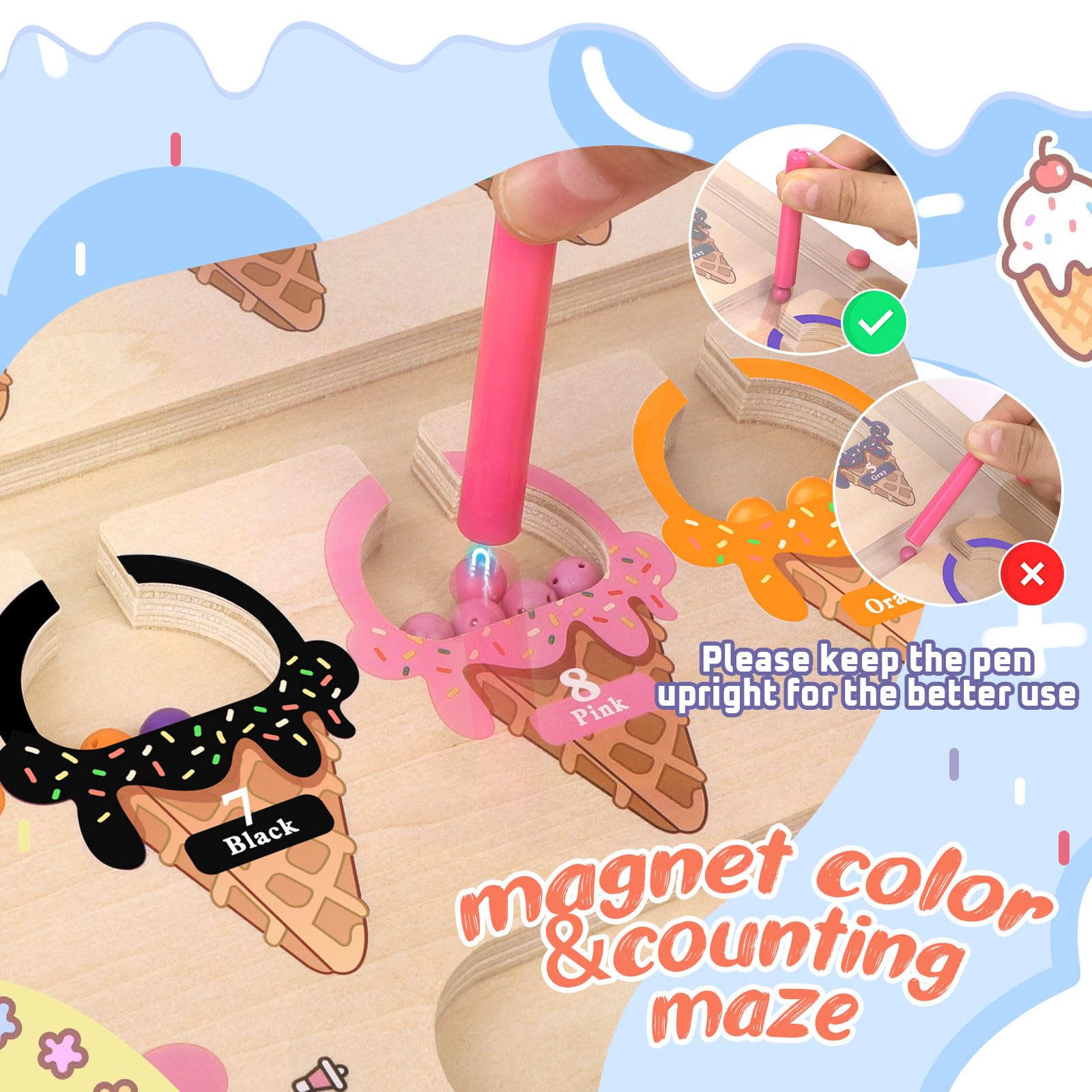 Hoarosall Wooden Magnetic Maze Board – Color, Number, and Alphabet Learning Toy for Toddlers 2-6
