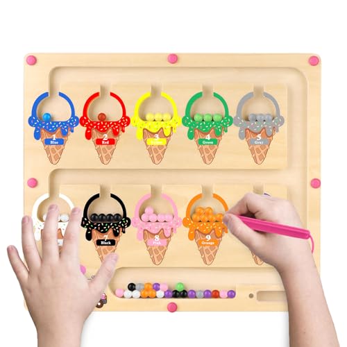 Hoarosall Wooden Magnetic Maze Board – Color, Number, and Alphabet Learning Toy for Toddlers 2-6
