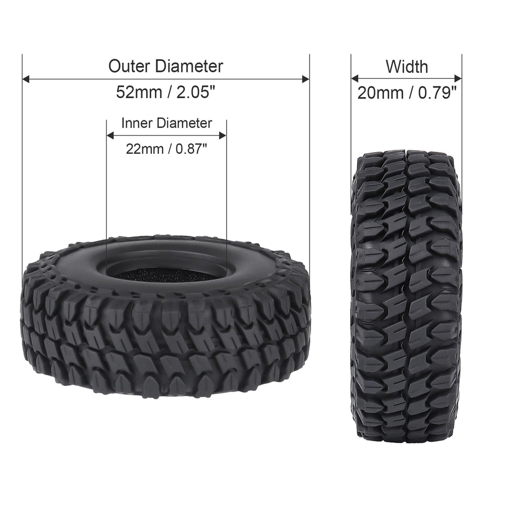 Hobbypark 1.0 Soft Rubber Rock Crawler Tires for 1/18 TRX4M and SCX24 – 4 Pack (52x20mm)