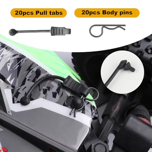 HobbyPark 20-Pack RC Car Body Clips with Rubber Pull Tabs for 1/10 1/8 Scale