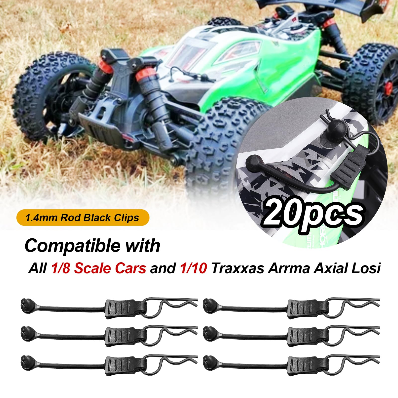 HobbyPark 20-Pack RC Car Body Clips with Rubber Pull Tabs for 1/10 1/8 Scale