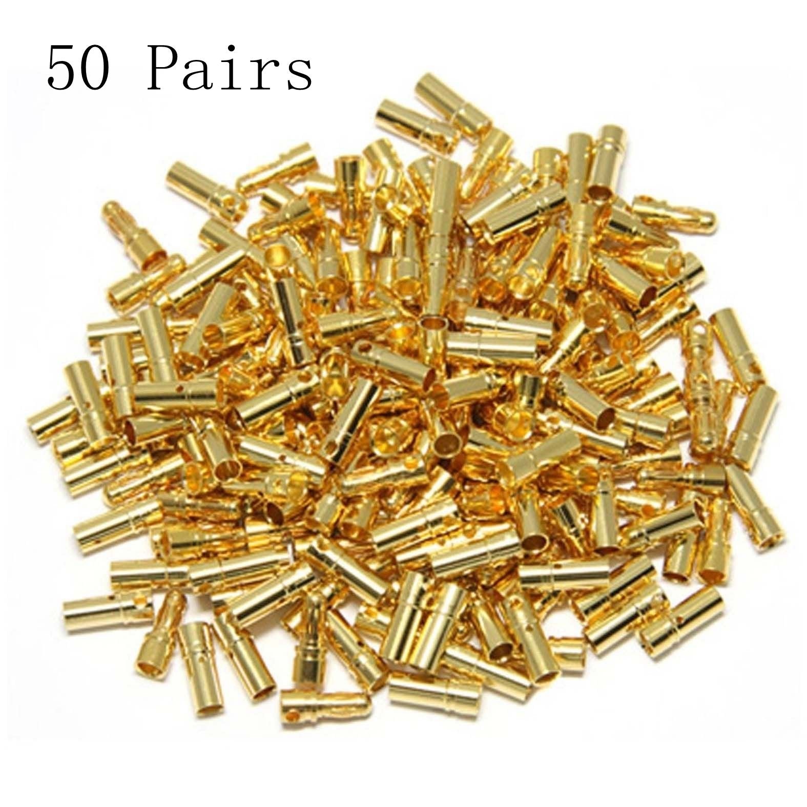 Hobbypower 3.5mm Gold Bullet Connectors – 50 Pairs Male & Female for RC Batteries ESC