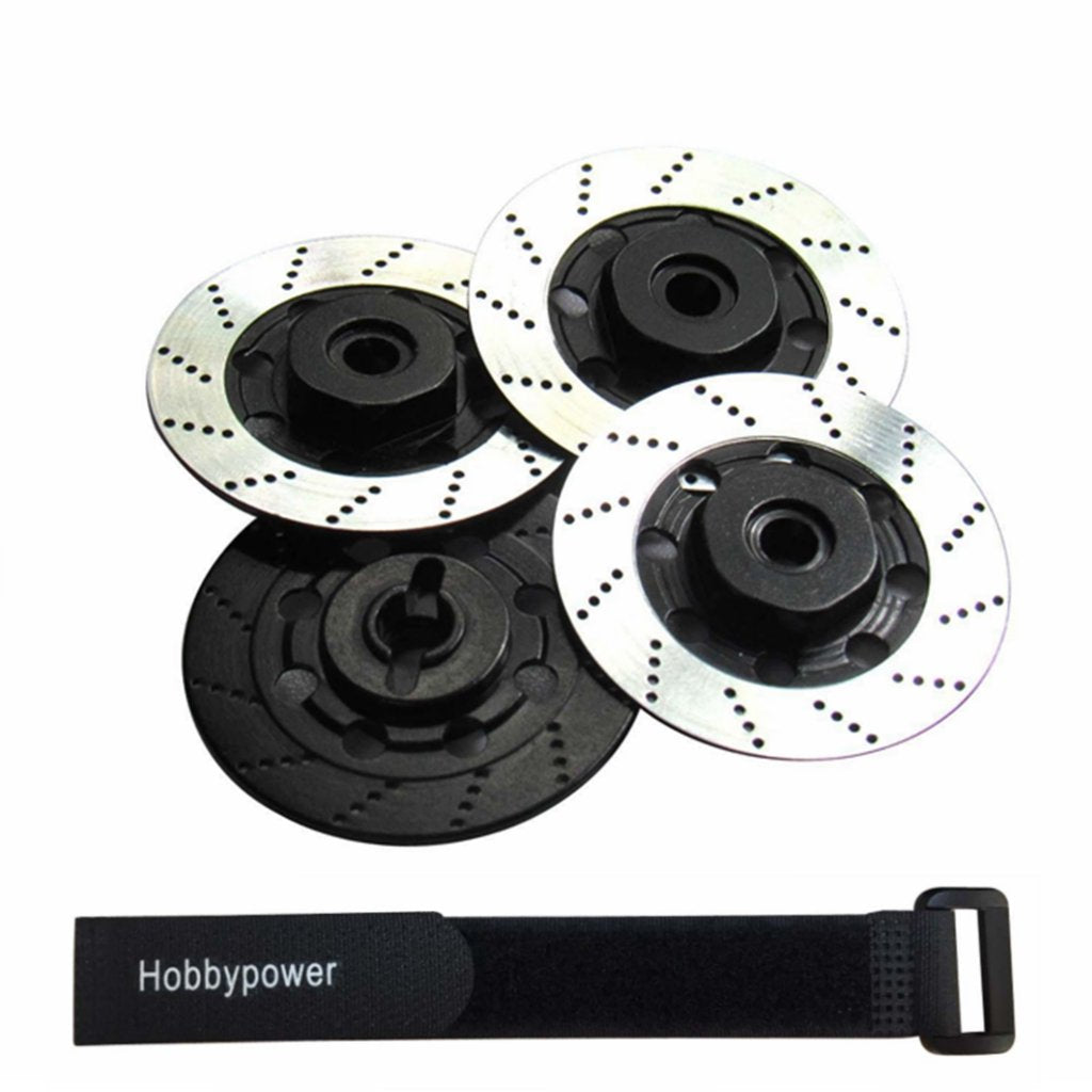 Hobbypower Aluminum 12mm Hex Hub Brake Discs for 1/10 On-Road RC Cars (4-Pack, Black & Silver)