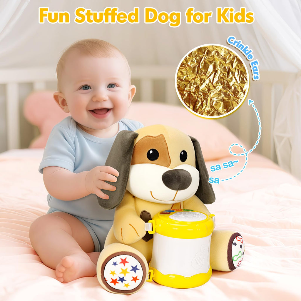 Hodurgyi Puppy Musical Plush Toy for 6-12 Months: Lights, Songs, ABCs, Animal Sounds, Detachable Drum
