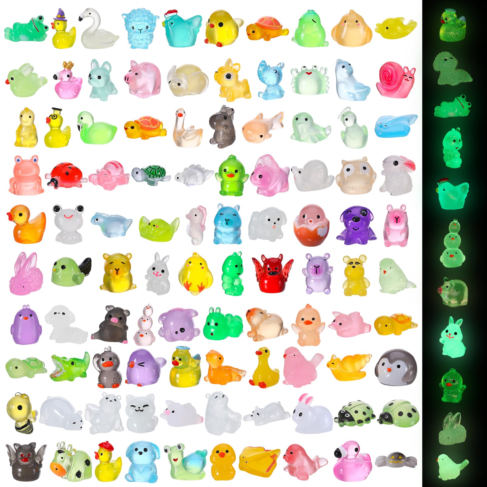 Hoemwarm 100-Piece Glow-in-the-Dark Mini Resin Animals – Unique Figurines for Dollhouse, Garden, Aquarium & DIY Decor
