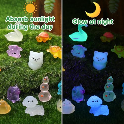 Hoemwarm 100-Piece Glow-in-the-Dark Mini Resin Animals – Unique Figurines for Dollhouse, Garden, Aquarium & DIY Decor
