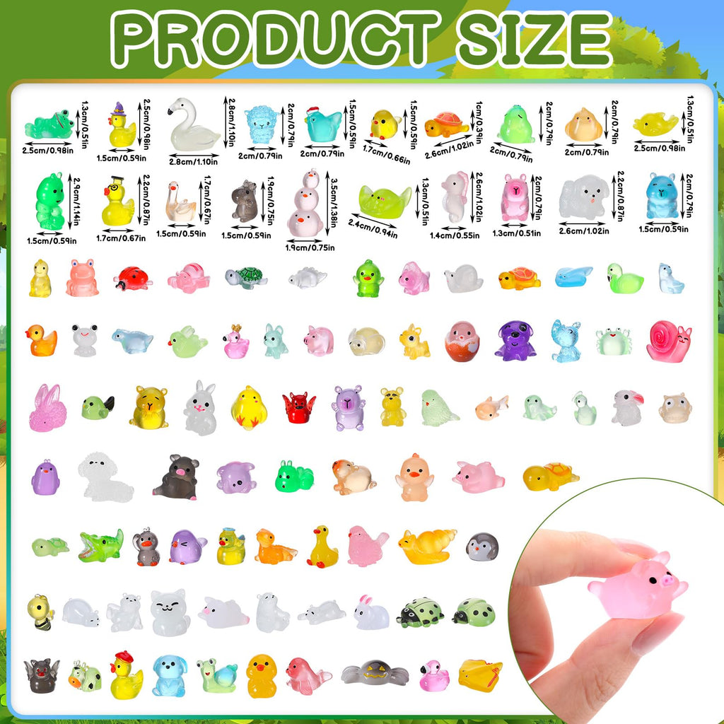 Hoemwarm 100-Piece Glow-in-the-Dark Mini Resin Animals – Unique Figurines for Dollhouse, Garden, Aquarium & DIY Decor