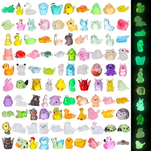 Hoemwarm 100-Piece Glow-in-the-Dark Mini Resin Animals – Unique Figurines for Dollhouse, Garden, Aquarium & DIY Decor