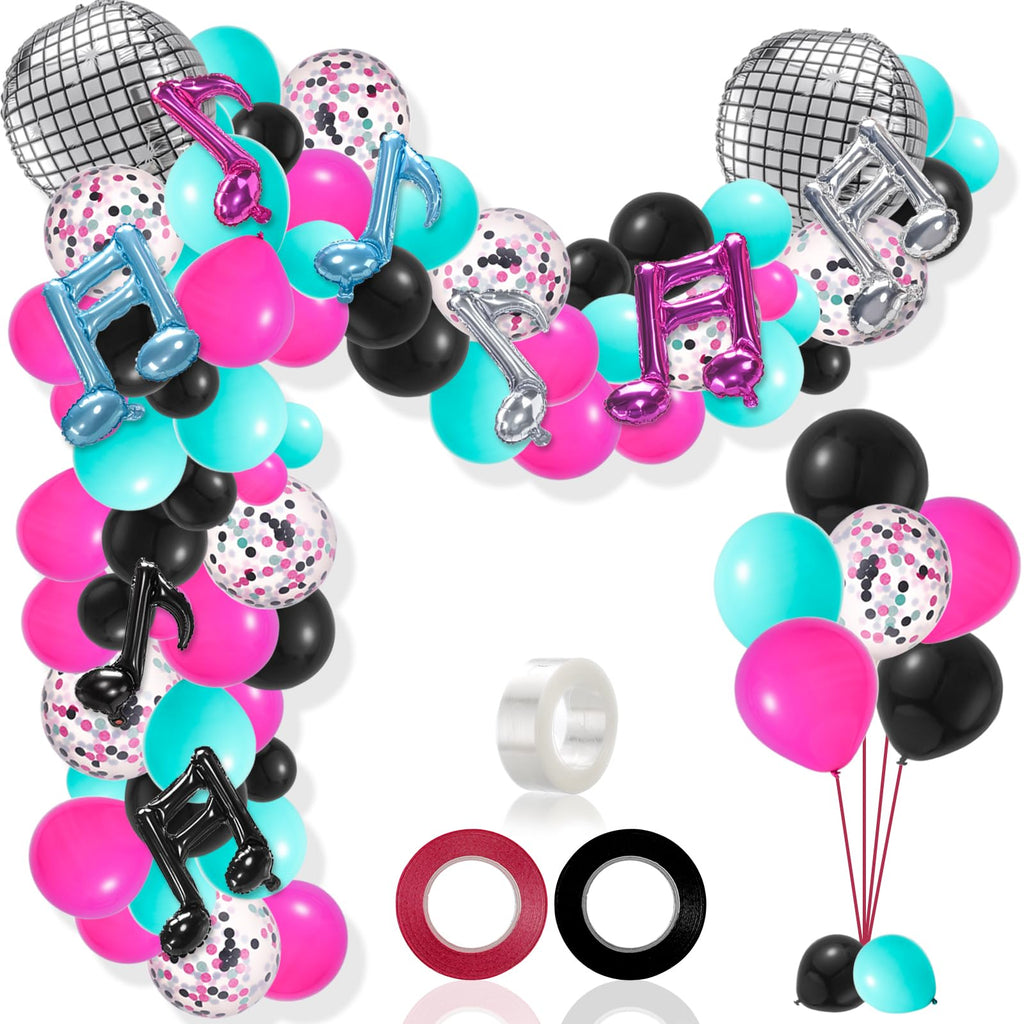 Hoemwarm 140-Piece Music Balloon Arch Kit – Rose Red, Blue, Black, Silver for Karaoke Parties & DJ Events