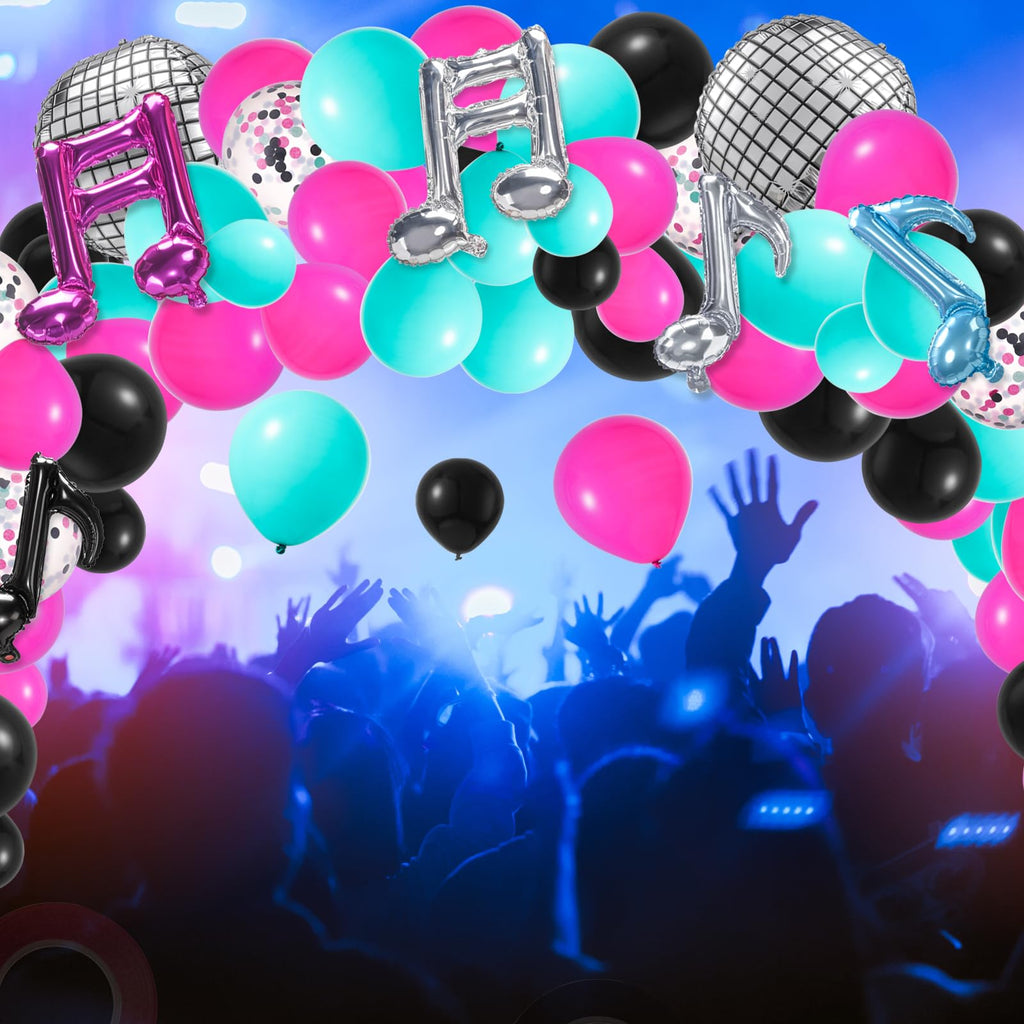 Hoemwarm 140-Piece Music Balloon Arch Kit – Rose Red, Blue, Black, Silver for Karaoke Parties & DJ Events