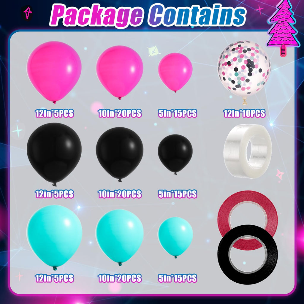 Hoemwarm 140-Piece Music Balloon Arch Kit – Rose Red, Blue, Black, Silver for Karaoke Parties & DJ Events