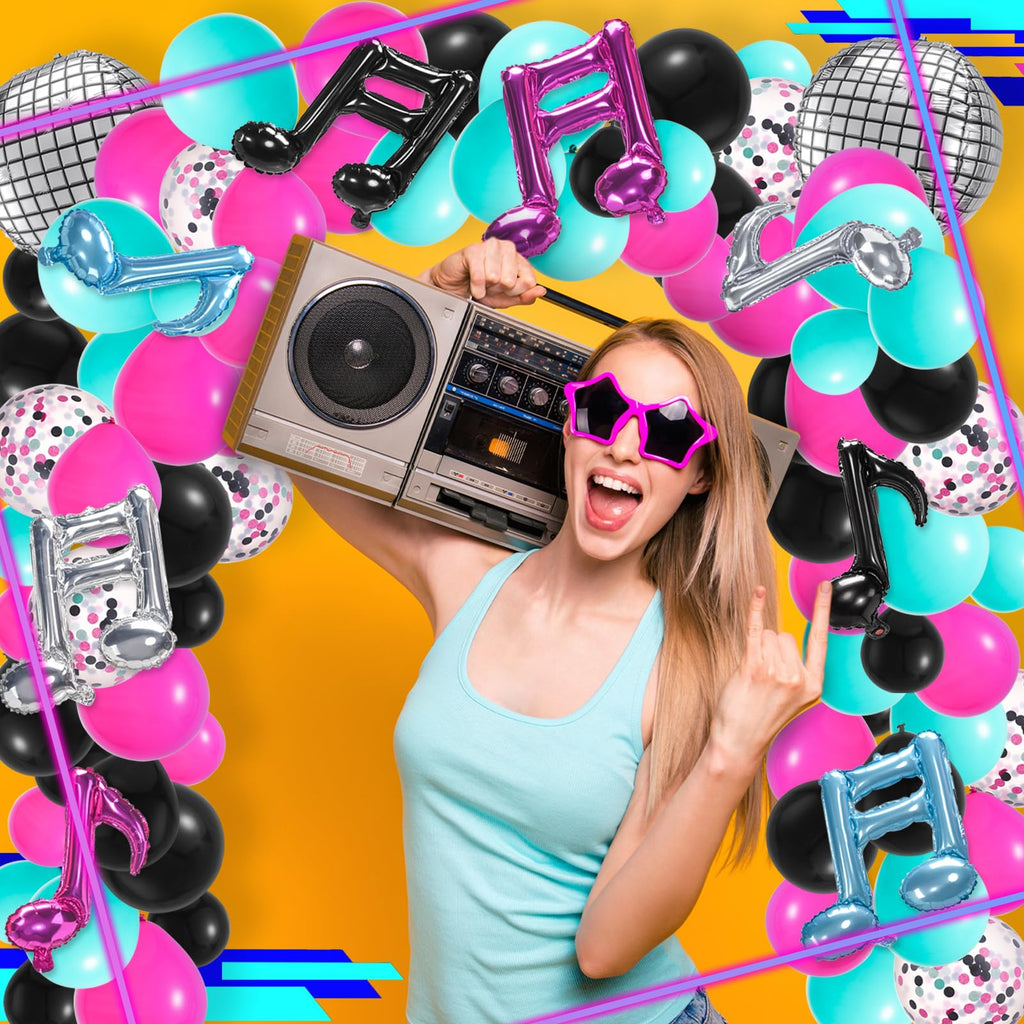 Hoemwarm 140-Piece Music Balloon Arch Kit – Rose Red, Blue, Black, Silver for Karaoke Parties & DJ Events