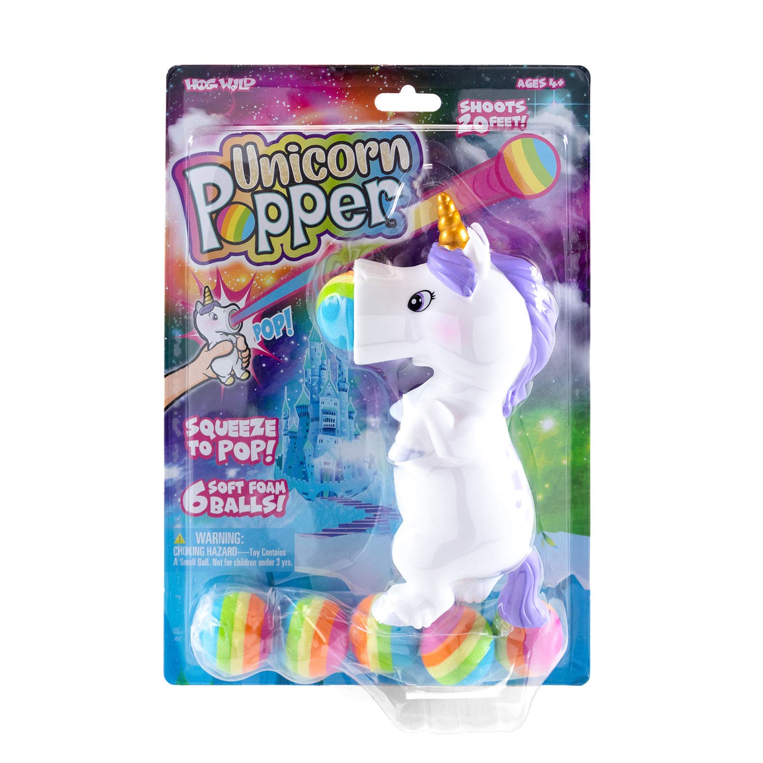 Hog Wild Unicorn Ball Popper – Squeeze to Launch Foam Balls Up to 20 Feet – Safe Indoor/Outdoor Toy for Kids 5+