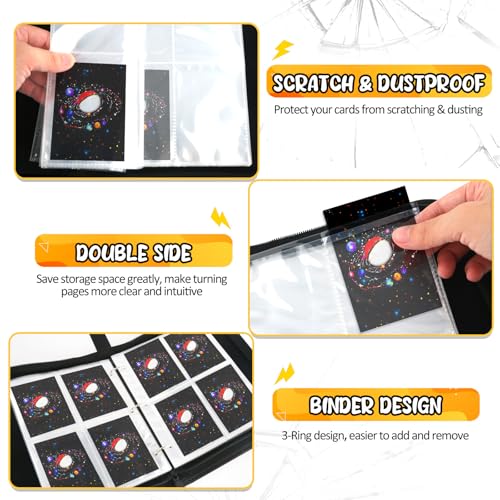 HOHOM 400-Pocket Trading Card Binder – Starlit Sky – Faux Leather Storage for Sports Cards (50 Removable Sleeves)