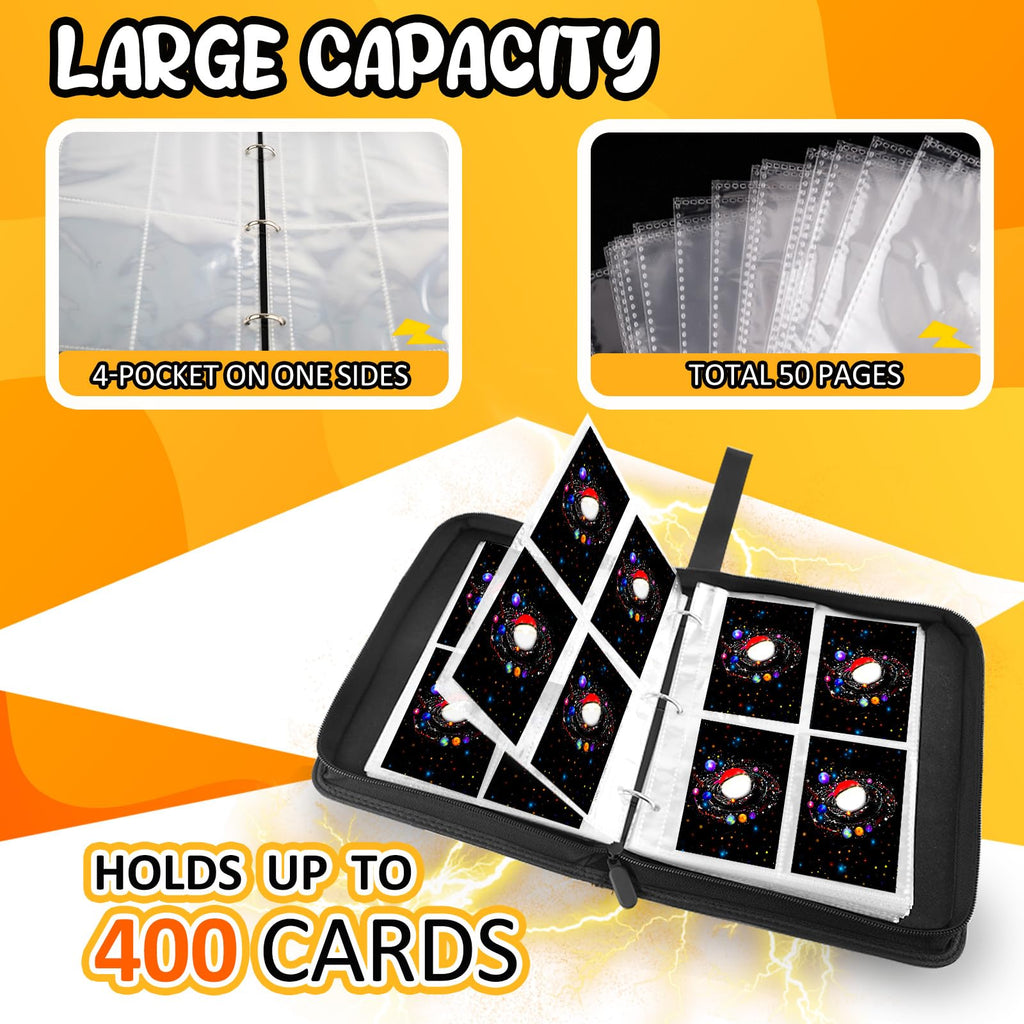 HOHOM 400-Pocket Trading Card Binder – Starlit Sky – Faux Leather Storage for Sports Cards (50 Removable Sleeves)