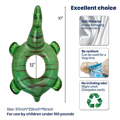 HOHQB Lifelike Inflatable Dinosaur Pool Float for Kids – 37" Green Dino Ring for Ages 3-12