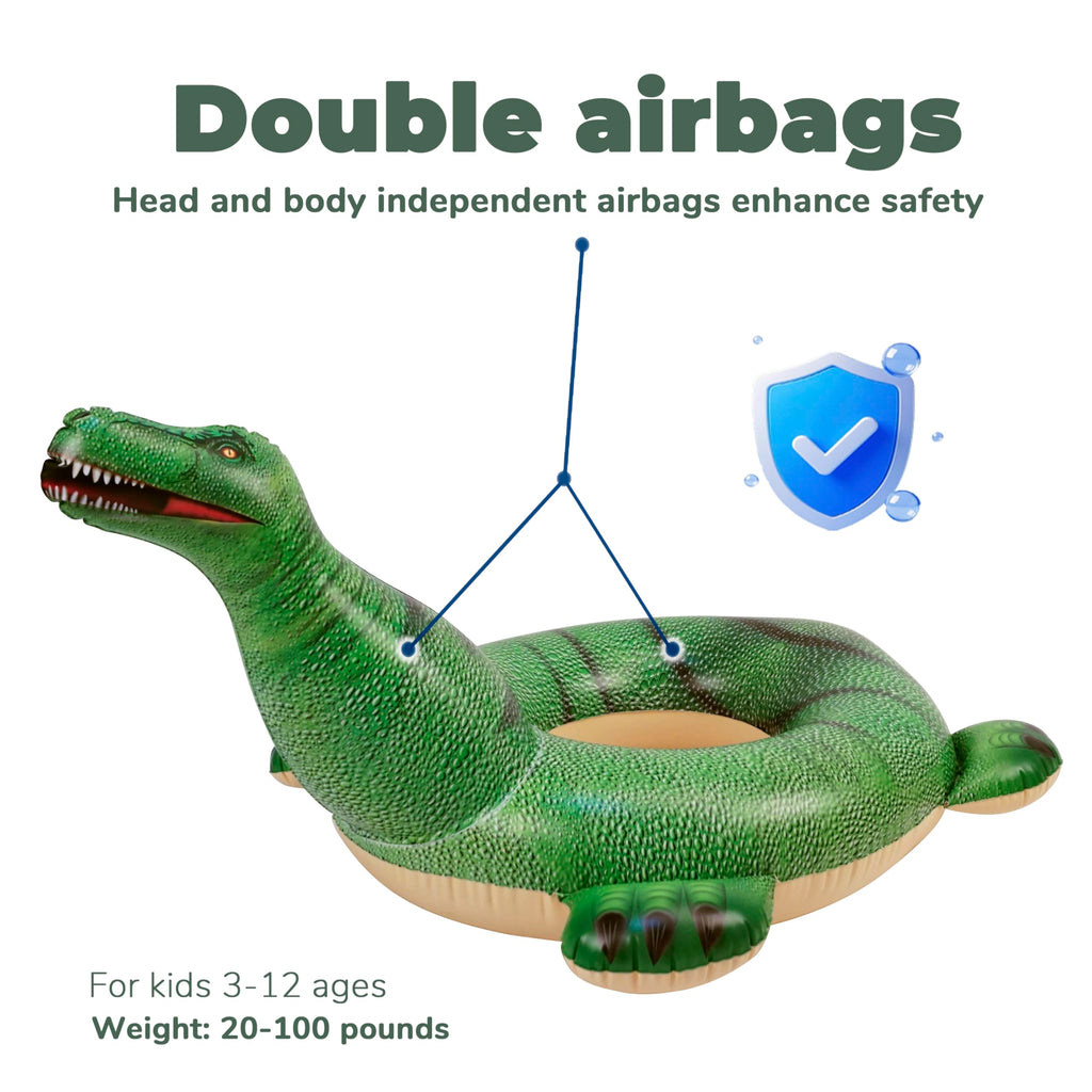 HOHQB Lifelike Inflatable Dinosaur Pool Float for Kids – 37" Green Dino Ring for Ages 3-12