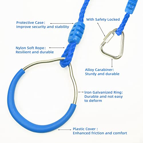Hokilands 2-Pack Blue Ninja Rings for Obstacle Course, Monkey Bars, Heavy Duty 300 lbs Capacity