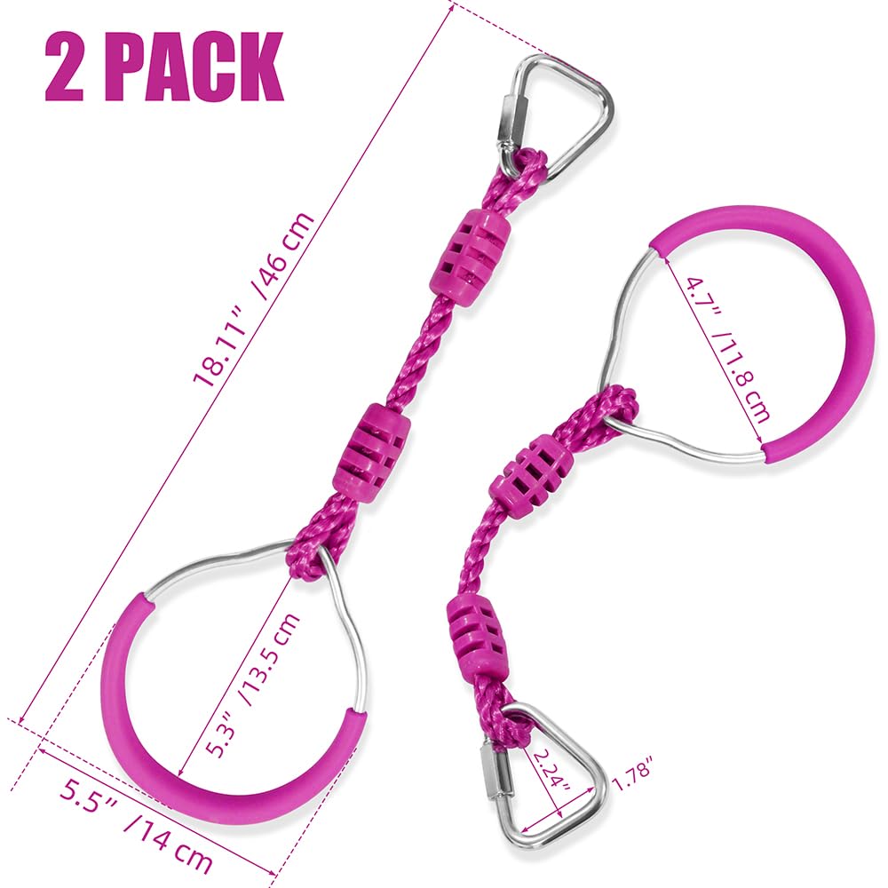 Hokilands 2-Pack Purple Ninja Obstacle Course Rings - Heavy Duty Swing Trapeze Bars for Kids, 300 lbs Capacity