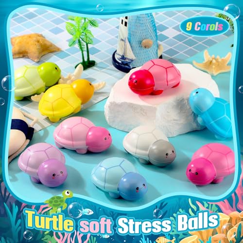Hollowfly 12-Pack Turtle Stress Balls – Colorful Foam Squeeze Toys for Anxiety Relief, Party Favors, Office Gifts