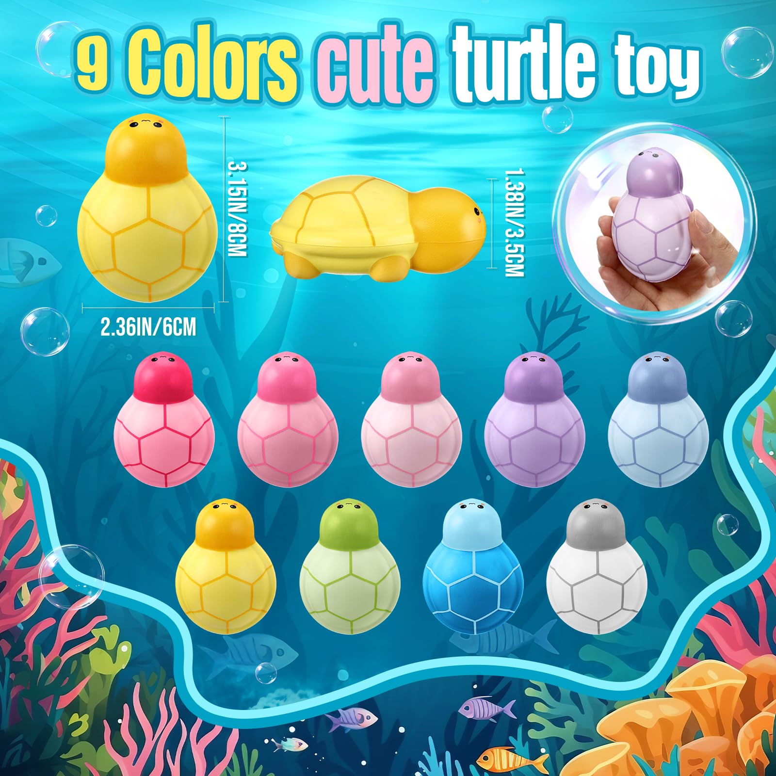 Hollowfly 12-Pack Turtle Stress Balls – Colorful Foam Squeeze Toys for Anxiety Relief, Party Favors, Office Gifts