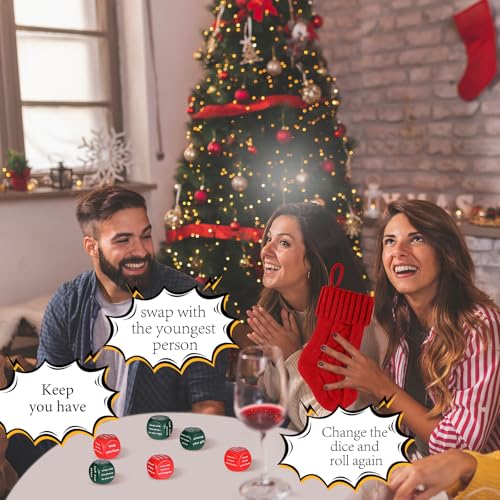 Hollowfly Christmas Dice Game – 6 Gift Exchange Dice with Stocking, Red & Green