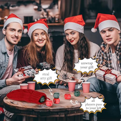 Hollowfly Christmas Dice Game – 6 Gift Exchange Dice with Stocking, Red & Green