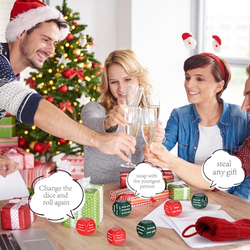 Hollowfly Christmas Dice Game – 6 Gift Exchange Dice with Stocking, Red & Green