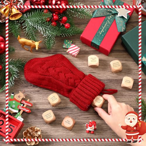 Hollowfly Christmas Dice Gift Exchange Game – 12 Wooden Dice with Stocking for Family Parties