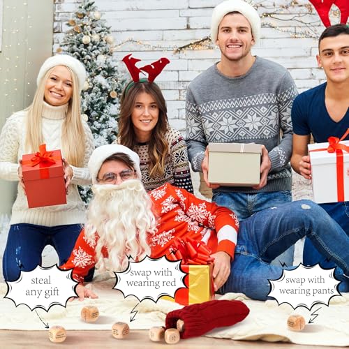 Hollowfly Christmas Dice Gift Exchange Game – 12 Wooden Dice with Stocking for Family Parties