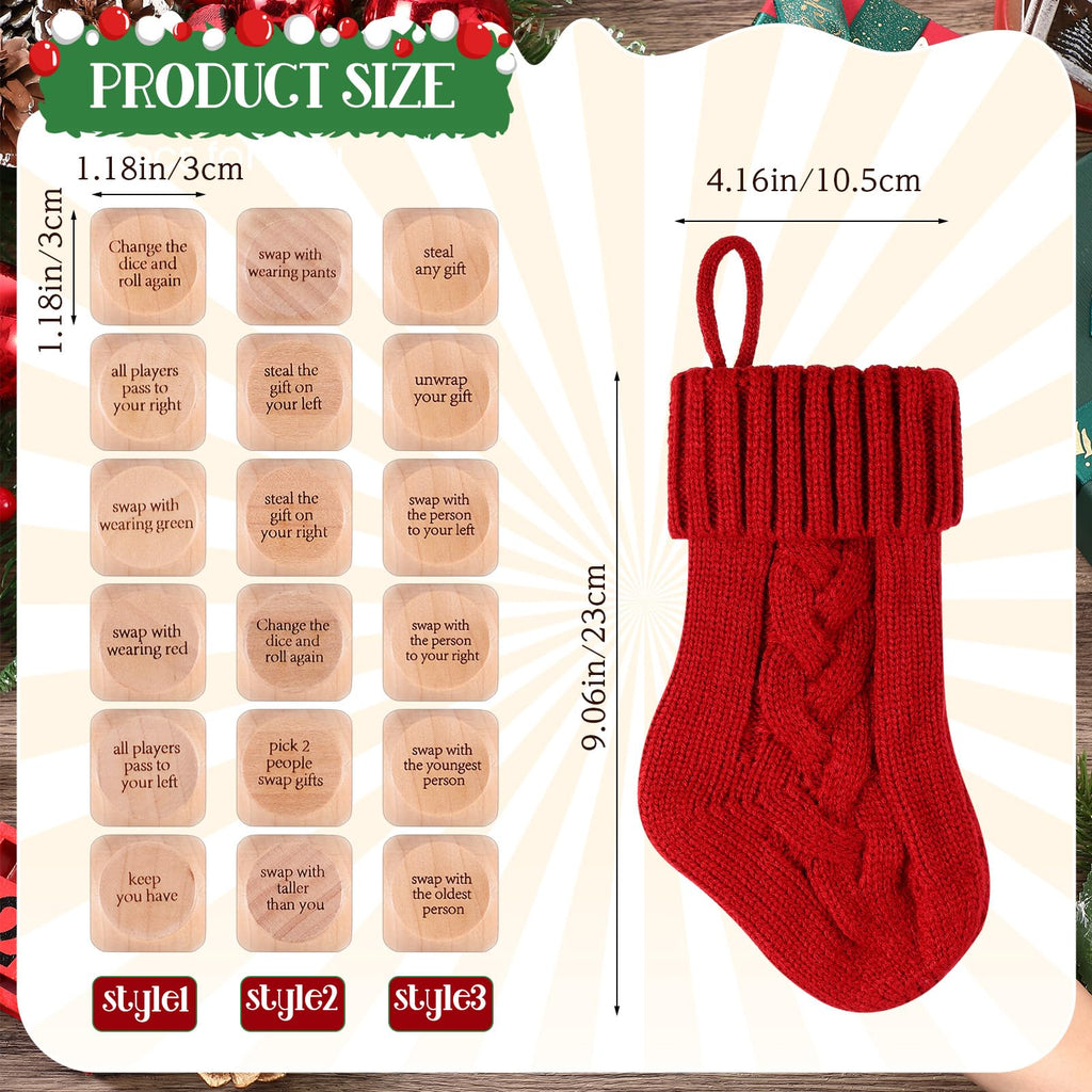 Hollowfly Christmas Dice Gift Exchange Game – 12 Wooden Dice with Stocking for Family Parties