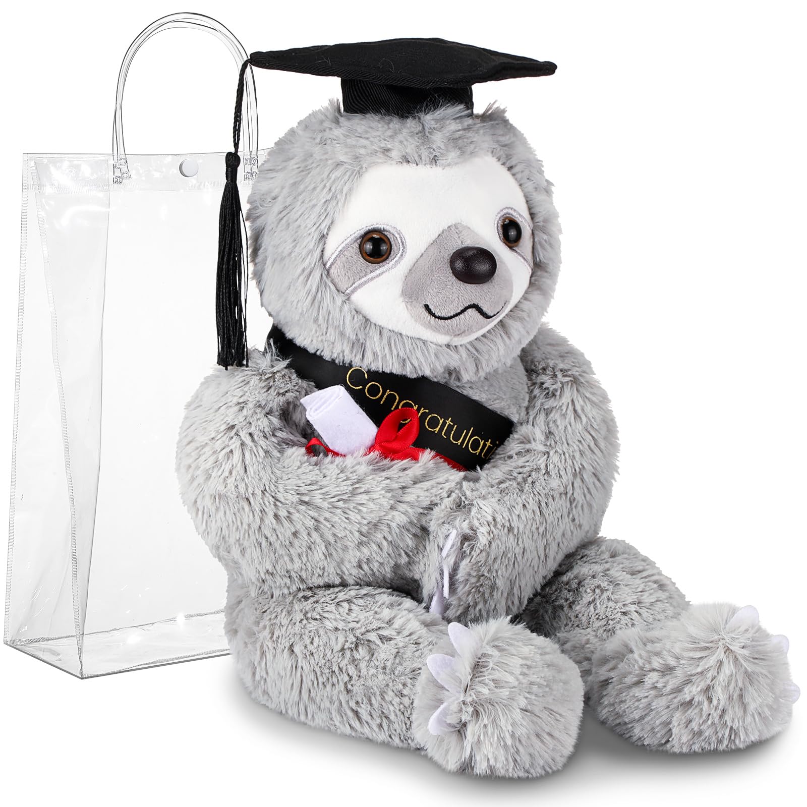 Hollowfly Class of 2026 Graduation Sloth Plush - Soft Stuffed Animal with Cap and Gift Bag, 13.4 Inch