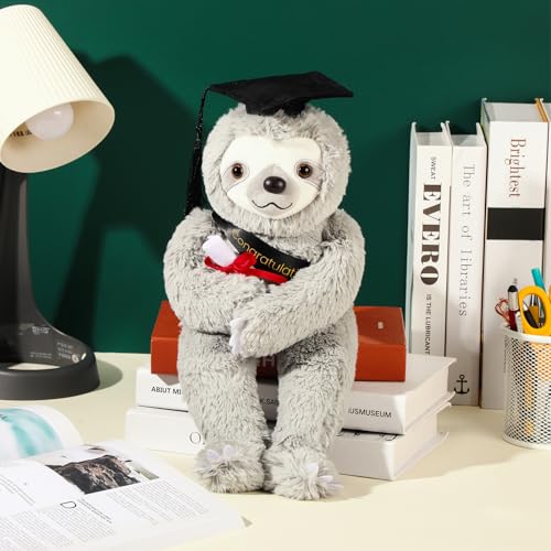 Hollowfly Class of 2026 Graduation Sloth Plush - Soft Stuffed Animal with Cap and Gift Bag, 13.4 Inch